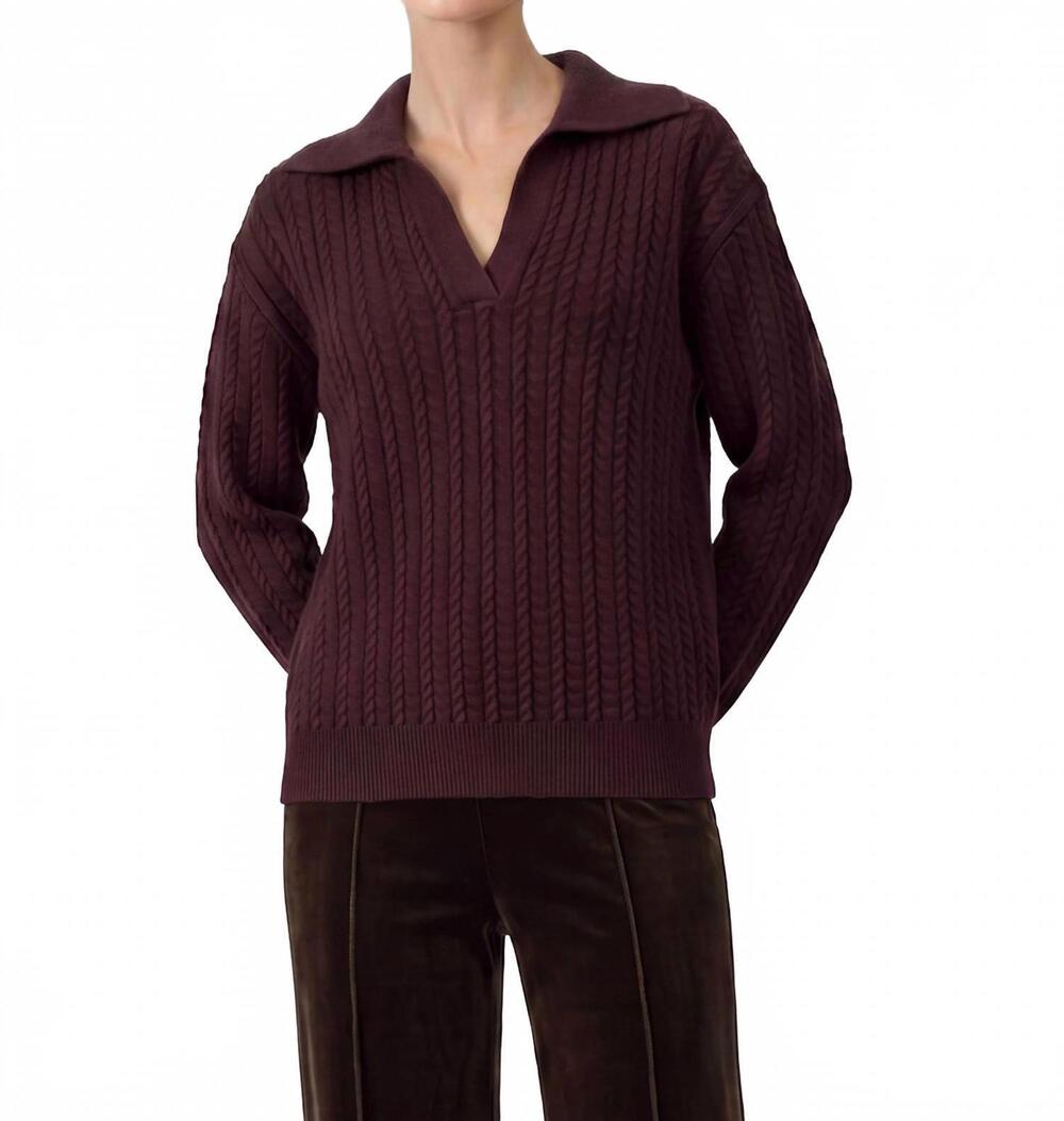 NEW CURRENT AIR open collar pullover cable knit sweater in cherry lacquer